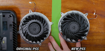 Diferenças dos ventiladores entre o antigo e o novo PS5. (Fonte da imagem: Austin Evans no YouTube)