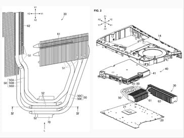 Desenhos de patente que mostram diferentes orientações do resfriador.
