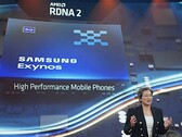 AMD mRDNA 2 na próxima Samsung Exynos aparentemente bate a última GPU de Mali, mesmo sob estrangulamento. (Fonte de imagem: Computex 2021 da AMD)