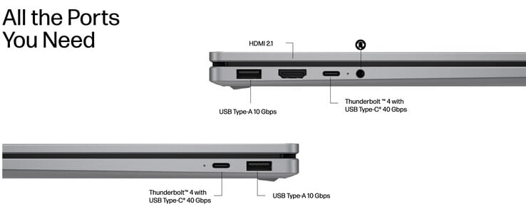 A HP inclui portas USB4 nos modelos AMD em vez das portas Thunderbolt 4 mostradas aqui.