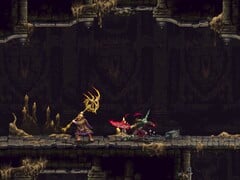 Uma imagem que mostra o Penitente e um inimigo em Blasphemous 2.