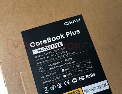 Até mesmo a embalagem do Chuwi CoreBook Plus anuncia o Ryzen 5 7430U ...