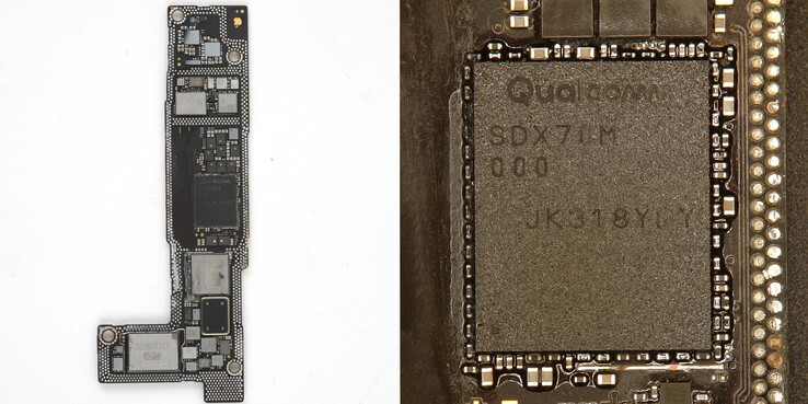 o iFixit isola o modem X70 da série iPhone 15. (Fonte: Shahram Mokhtari via Twitter/X)