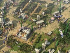 Uma imagem mostrando uma cidade em Age of Mythology: Retold.