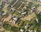 Uma imagem mostrando uma cidade em Age of Mythology: Retold.