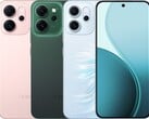 O Oppo Reno14 F vem com opções de cores rosa brilhante, verde luminoso e verde opala (Fonte da imagem: Oppo)