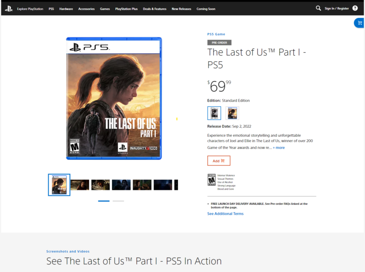 Listagem da loja PlayStation de The Last of Us remasterizada para o PS5 (imagem via Sony)