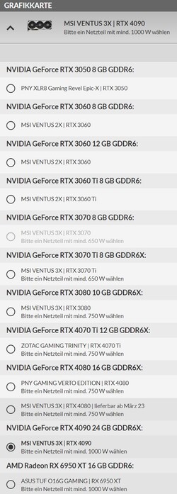 Opções de GPU (fonte: Schenker)