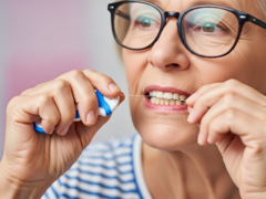 Imagem de uma mulher usando fio dental. O uso do fio dental pode se tornar um novo meio de vacinação (Fonte da imagem: imagem gerada por IA)