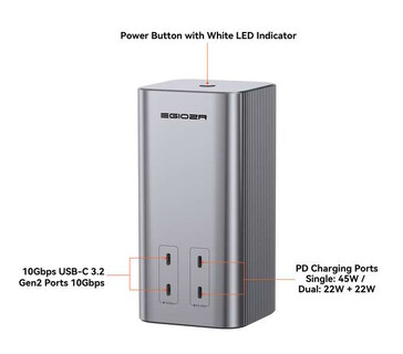 Quatro portas USB-C estão localizadas apenas na parte frontal. (Fonte da imagem: Egiozr)