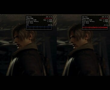 Resident Evil 4 rodando no iPhone 18 Pro Max e no iPhone 17 Pro Max, mostrando a diferença de FPS.