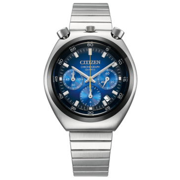 Vista frontal do Citizen Tsuno Chronograph AN3714-68L, com mostrador em degradê azul vibrante.