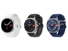 Renderizações não oficiais do Galaxy Watch8 (esquerda), Galaxy Watch8 Classic (meio) e Galxy Watch Ultra 2025 (direita). (Fonte da imagem: Android Headlines)