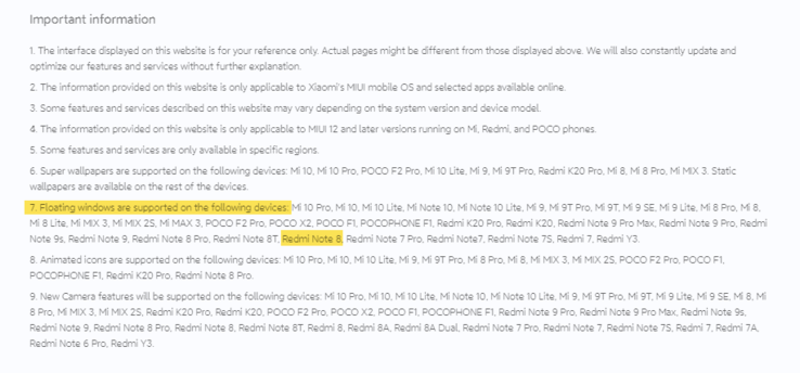 A Redmi Nota 8 deve suportar janelas flutuantes no MIUI 12. (Fonte da imagem: Xiaomi)