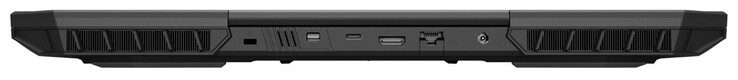 Traseira: Slot para uma trava de cabo, mini Displayport 1.4a (G-Sync), USB 3.2 Gen 2 (USB-C), HDMI 2.1, Gigabit Ethernet, conector de alimentação