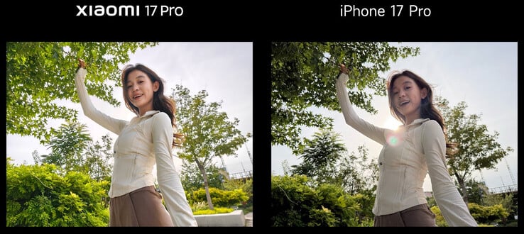 Comparação inicial da câmera do Xiaomi 17 Pro e do iPhone 17 Pro (Fonte da imagem: Lu Weibing)