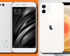 O Xiaomi Mi 6 original e o Apple iPhone 12 mini visam o mercado de telefones pequenos. (Fonte da imagem: Xiaomi/Apple - editado)