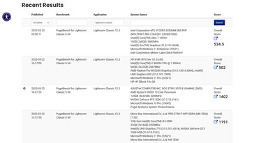 Intel Meteor Lake Core Ultra 7 1003H e Core i7-8665U no PugetBench Lightroom Classic. (Fonte: PugetBench)