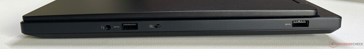 Direita: estéreo de 3,5 mm, USB-A 3.2 Gen.1 (5 Gbps), webcam eShutter, USB-A 3.2 Gen.1 (5 Gbps)
