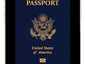 Uma imagem de um passaporte dos Estados Unidos na tela de um iPhone 17.
