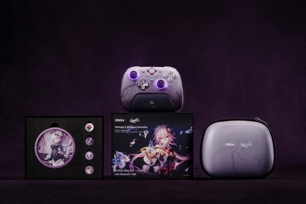 O controle sem fio 8BitDo Ultimate 2 (Honkai: Star Rail - Evernight) vem com brindes na caixa. (Fonte da imagem: 8BitDo)