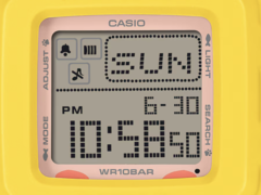 O Casio Baby-G BGD-10KPM-7 apresenta um mostrador digital quase quadrado com uma boa quantidade de informações.