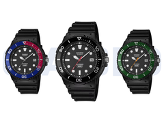Da esquerda para a direita, na foto: Casio MRW-240H-1E1JF, MRW-240H-1E2JF e MRW-240H-1E3JF.