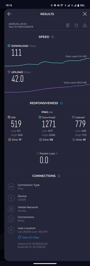 Recepção 4G respeitável na zona rural de Mai Chau, Vietnã.