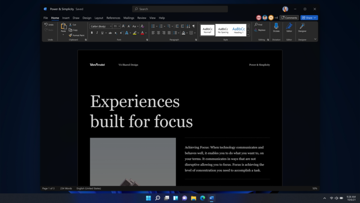 O novo Office está integrado com as configurações do sistema Windows 11, incluindo o modo escuro. (Imagem: Microsoft)