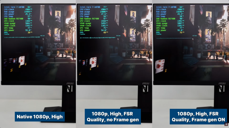 Benchmarking CyberPunk na configuração RX 7400 / Intel Core i7-10700.