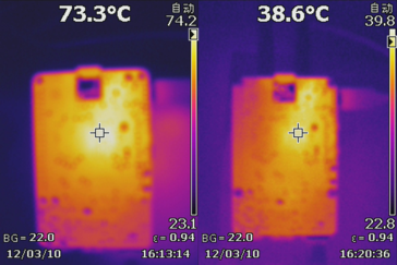 Temperatura do SoC com e sem o resfriador líquido (Fonte da imagem: Seeed Studio)