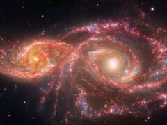 Uma imagem tirada pelo Telescópio Espacial James Webb, mostrando as duas galáxias IC 2163 e NGC 2207 se fundindo. (Fonte da imagem: © NASA, ESA, CSA, STScI)