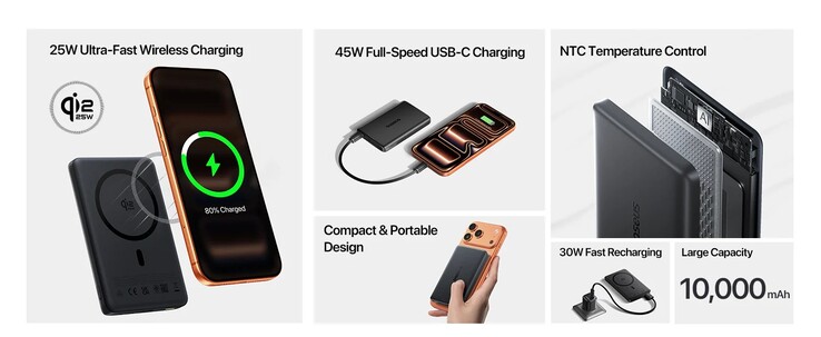 Principais recursos do power bank PicoGo AM52 Qi2.2