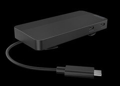 O USB-C Dual Display Travel Dock pode recarregar um laptop em até 100 W com uma fonte de alimentação compatível. (Fonte da imagem: Lenovo)