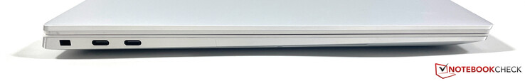 Lado esquerdo: Slot para fechadura de segurança, 2x USB-C com Thunderbolt 4 (DisplayPort, PowerDelivery)