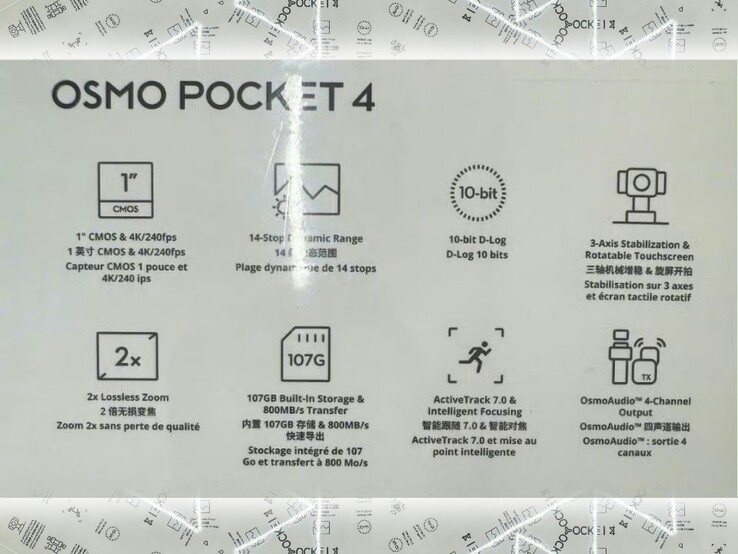Outra imagem que vazou da caixa do DJI Osmo Pocket 4 parece confirmar a gravação de vídeo 4K/240fps.