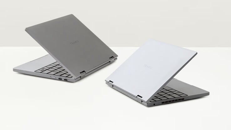 O laptop Tenku Note Pro AI apresenta um design elegante e minimalista e está disponível nas cores prata e cinza escuro