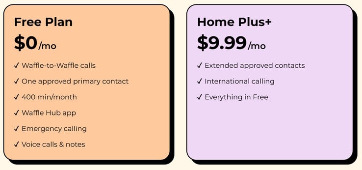 O telefone da Waffle Home está disponível com dois planos.