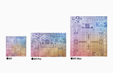 Apple M1, M1 Pro, e M1 Max comparação de tamanho de molde. (Fonte de imagem: Apple)