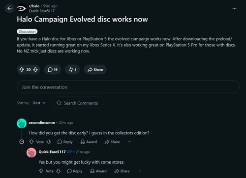 Comentários do Reddit sobre os discos jogáveis de Halo: Campaign Evolved