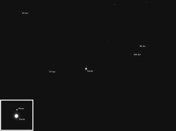 Imagem da Terra e da Lua tirada com a Psyche (Fonte da imagem: NASA, JPL-Caltech e ASU)