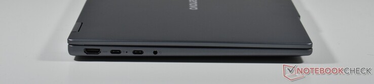 esquerda: HDMI, 2x USB-C 3.1 Gen 2 (DP Alt Mode, Power Delivery), áudio de 3,5 mm