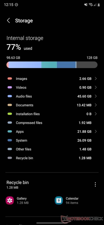 Uso do sistema no Galaxy S22 Ultra com 128 GB de armazenamento. (Fonte de imagem: NotebookCheck)