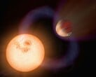 Ilustração artística mostrando um exoplaneta e uma estrela.