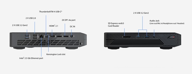 O NUC 14 Performance inclui uma infinidade de portas para uma conectividade perfeita. (Fonte: Asus)