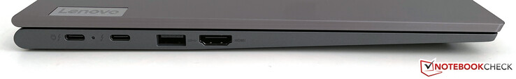Esquerda: 2x Thunderbolt 4 (40 Gbit/s, DisplayPort Alt-Mode 1.4a, Power Delivery 3.0), USB-A (3.2 Gen.1), HDMI 2.0