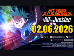 O visual principal de My Hero Academia: All's Justice mostrando Izuku Midoriya avançando com efeitos de energia brilhante e a data de lançamento 02 de junho de 2026. (Fonte: YouTube)