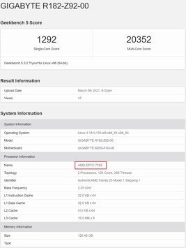 AMD EPYC 7763. (Fonte de imagem: Geekbench)