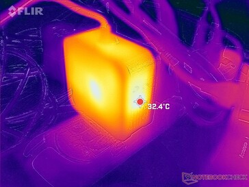 O adaptador AC pode chegar a 32 C quando a carga é exigente