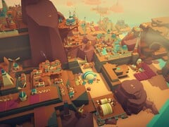 Uma imagem que mostra edifícios em Islanders, agora com 70% de desconto no Steam.